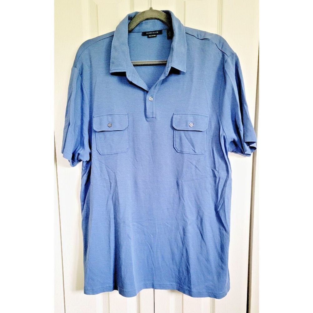 Perry Ellis XL Men’s Slate Blue Pima‎ Cotton Polo Shirt Size XL Pockets SS
